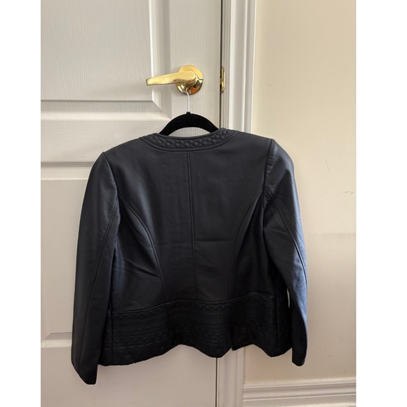 Cleo Petites Navy Faux Leather Quilted Moto Jacket NWT (S/P) - Picture 3 of 14